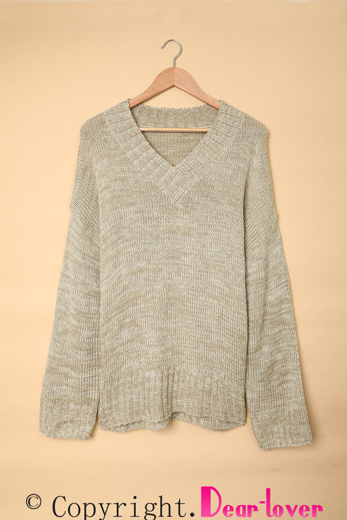 V Neck Drop Shoulder Knitted Sweater